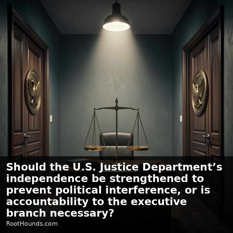 Should the U.S. Justice Department’s independence be strengthened to prevent political interference, or is accountability to the executive branch necessary?